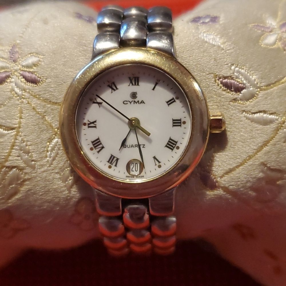 CYMA Oceana Club‎ 14kt & Stainless Steel Womens Roman Numeral & Date Swiss Watch